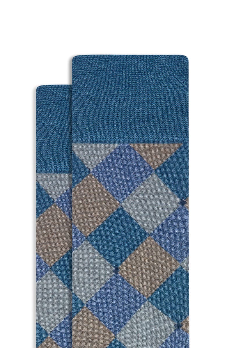 Bugatchi Diamond Pattern Mercerized Cotton Blend Dress Socks, Alternate, color, Steel