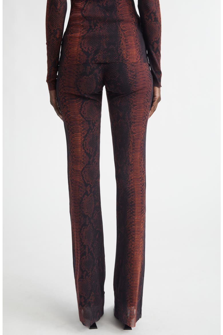 Snakeskin Print Mesh Flare Pants, Alternate, color, BROWN/ BLACK