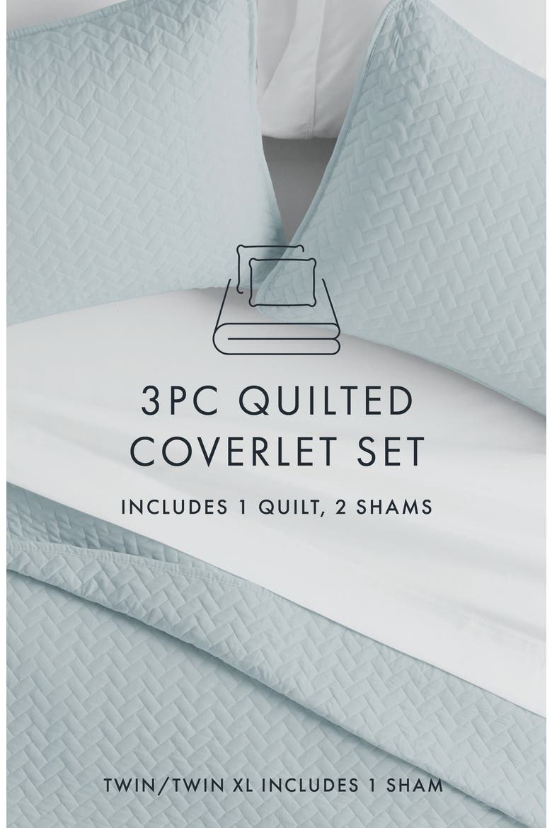 All Season Herringbone Stitch Down Alternative Quilt & Sham Set, Alternate, color, PALE BLUE