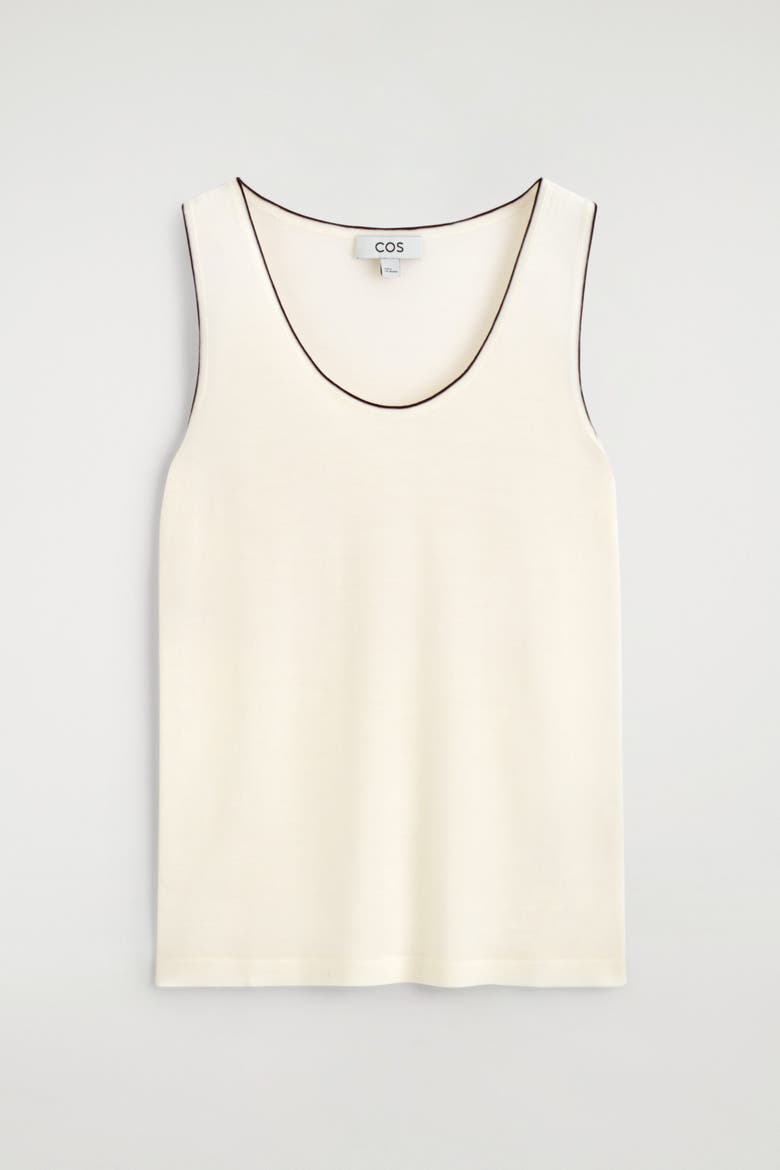 Contrast-tipped Knitted Wool Tank Top, Alternate, color, WHITE / BROWN