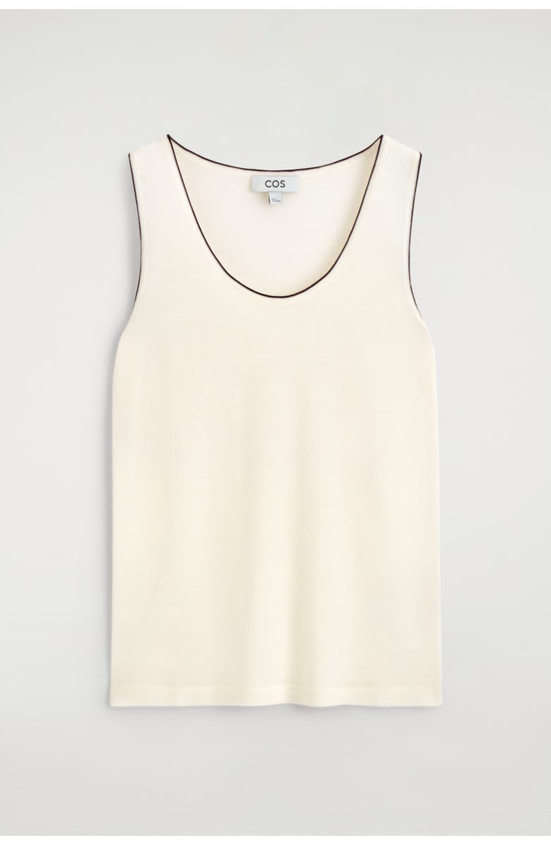 COS Contrast-tipped Knitted Wool Tank Top, Alternate, color, White / Brown