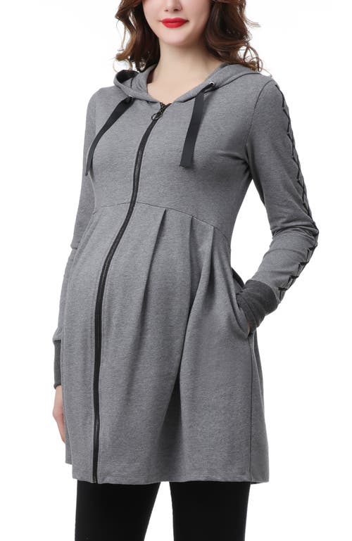 Kimi & Kai Malory Maternity/nursing Babydoll Hoodie In Gray
