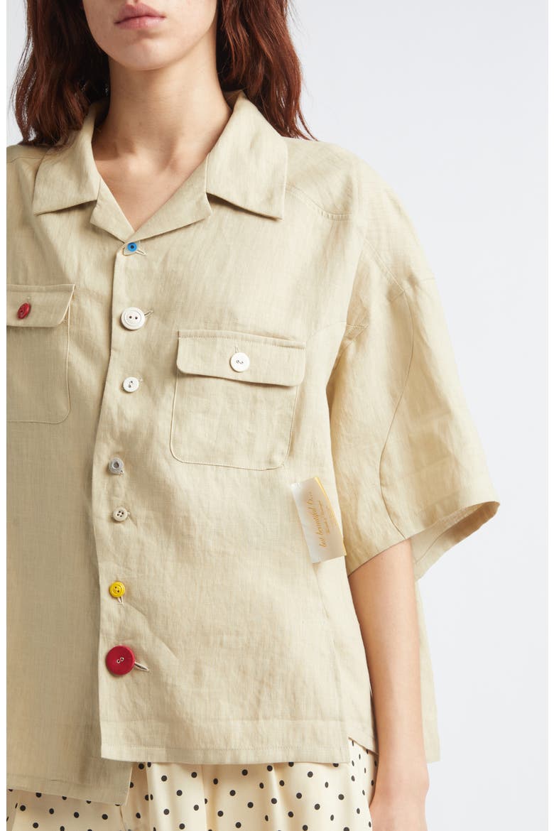 Asymmetric Linen Camp Shirt, Alternate, color, BEIGE