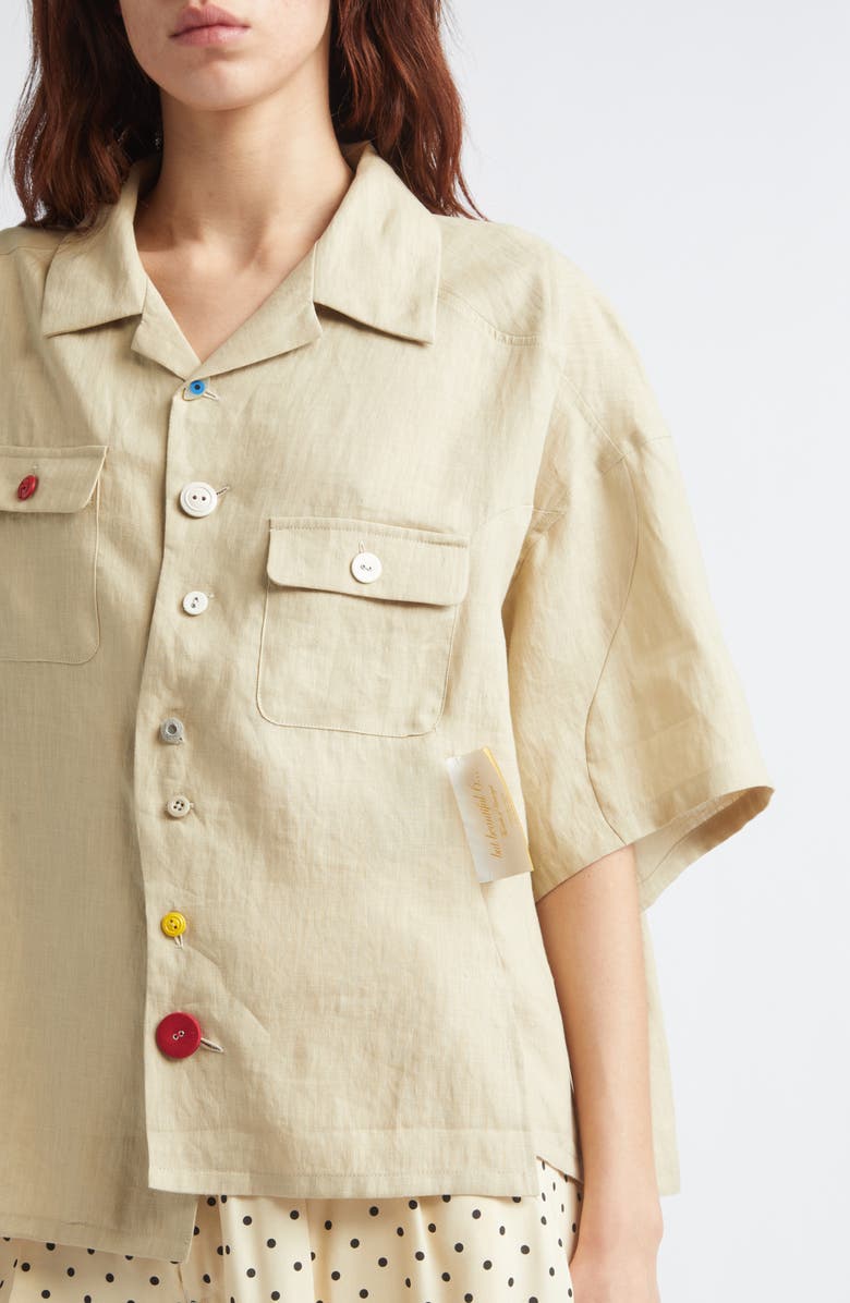 Undercover Asymmetric Linen Camp Shirt, Alternate, color, Beige