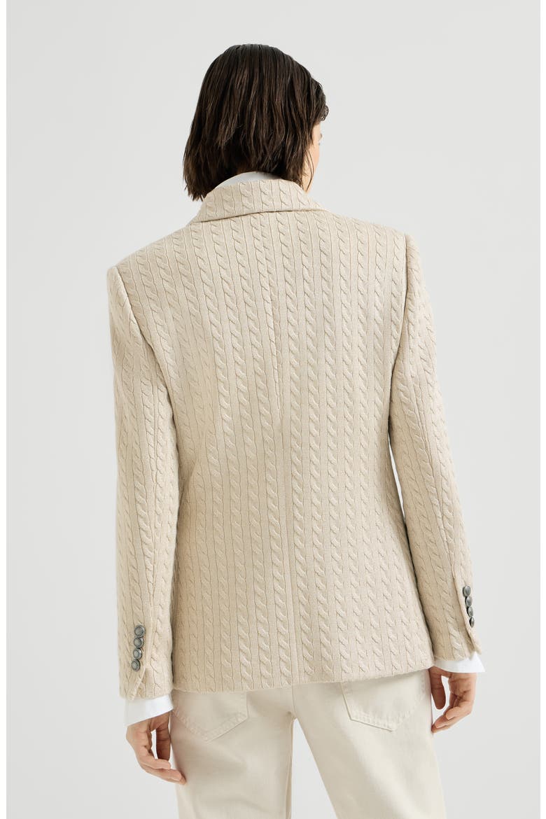 Sparkling cotton and viscose English rib knit blazer with monili, Alternate, color, Cream