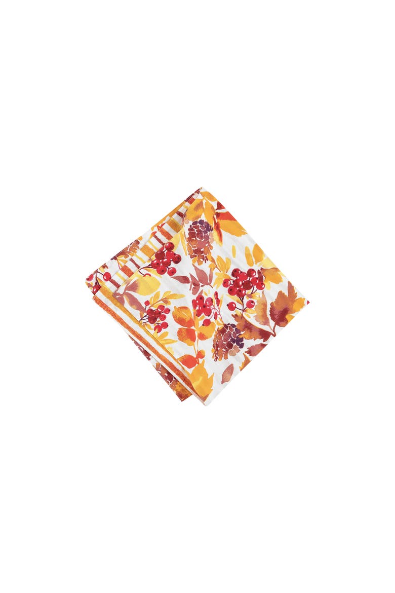 Cordelia Vibrant Fall Leaves 100% Cotton Set of 6 Cloth Napkins, Main, color, Orange