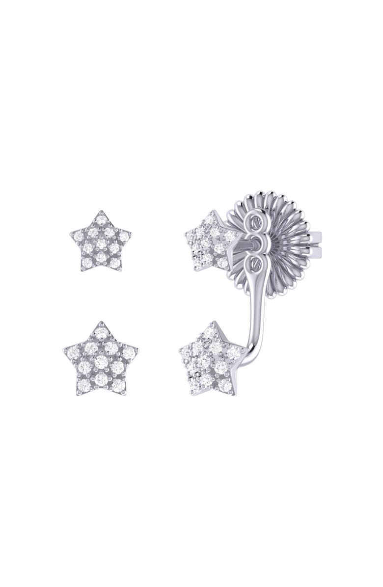 LuvMyJewelry Star Duo Sterling Silver Diamond Stud Earring, Main, color, Silver