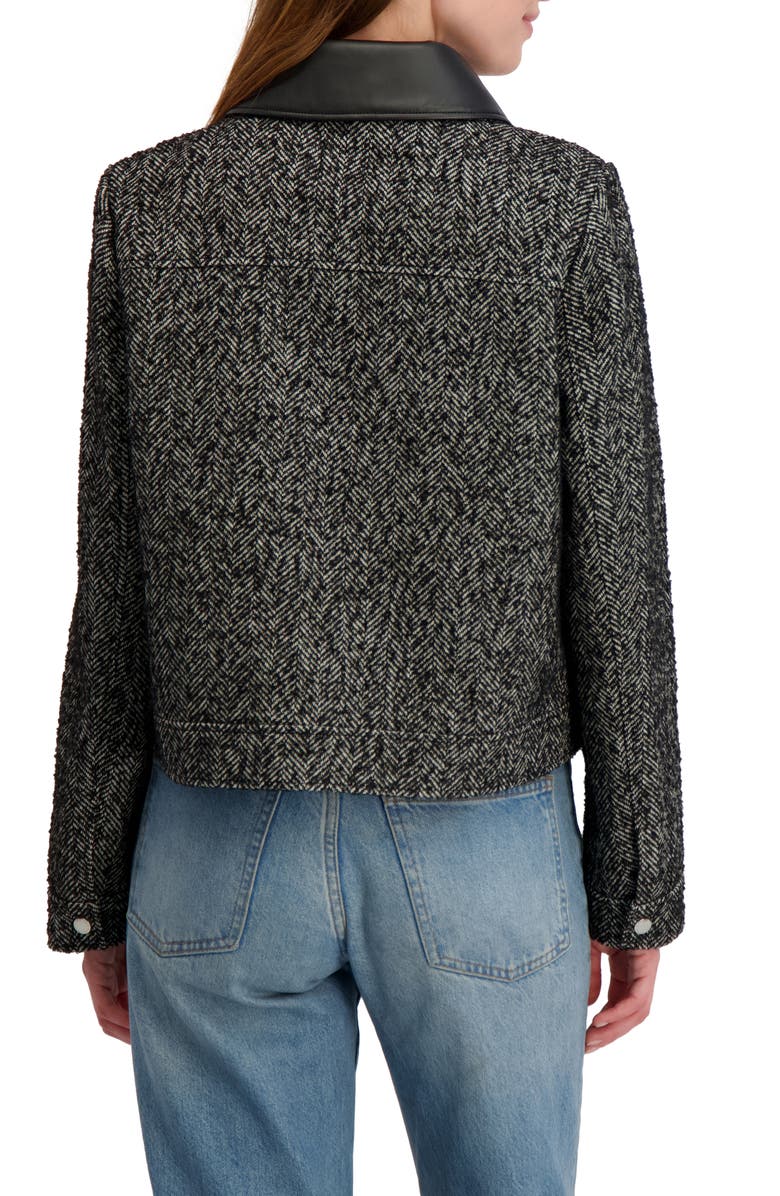 Laundry by Shelli Segal Herringbone Faux Leather Collar Jacket, Alternate, color, Black