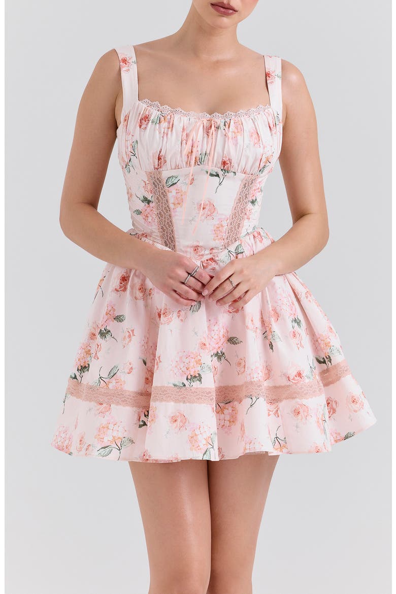 Kimmie Floral Minidress, Alternate, color, HYDRANGEA AND ROSE PEACH