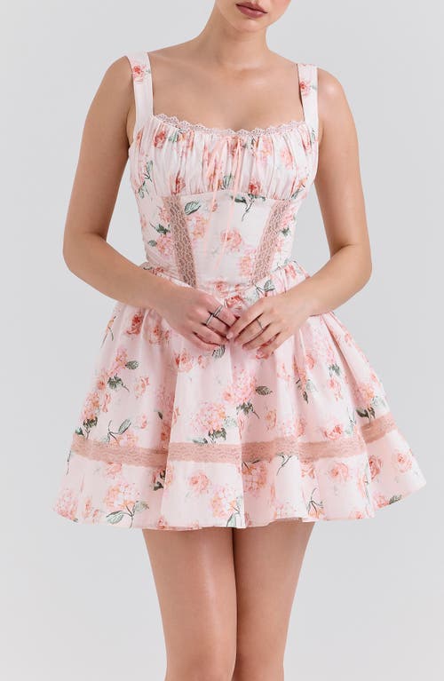 Shop House Of Cb Kimmie Floral Minidress In Hydrangea And Rose Peach