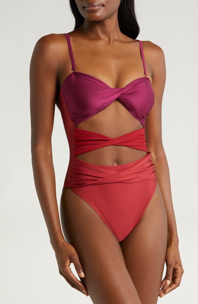 Villa Fresca Mia Twisted Cutout One-Piece Swimsuit, Alternate, color, 
