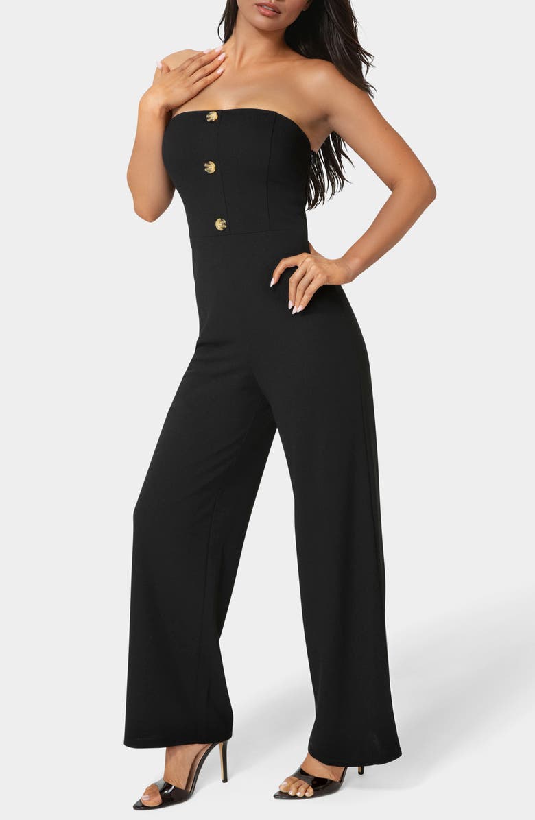 bebe Strapless Wide Leg Jumpsuit, Alternate, color, Black