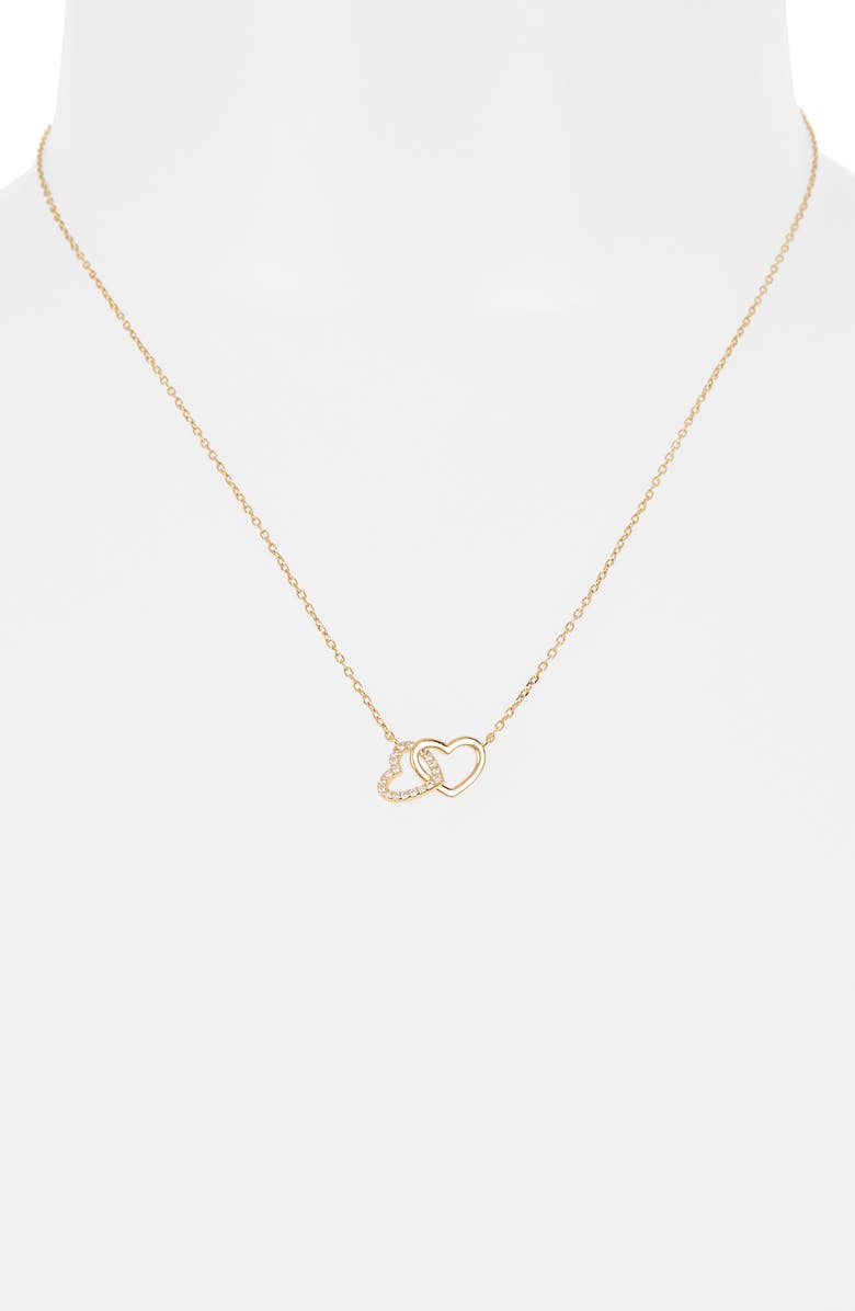 Argento Vivo Sterling Silver Cubic Zirconia Interlocking Heart Pendant Necklace, Alternate, color, Gold