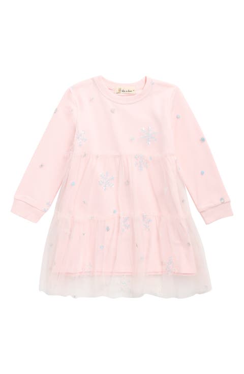 Kids' Snowflake Sequin Long Sleeve Dress (Toddler & Little Kid)