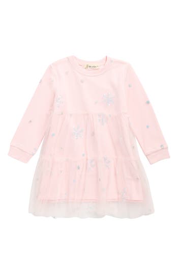 Doe A Dear Kids' Snowflake Sequin Long Sleeve Dress In Pink