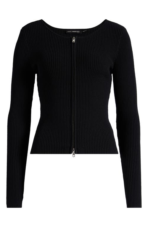 Good American Virgo Rib Zip Front Sweater Black001 In Black001