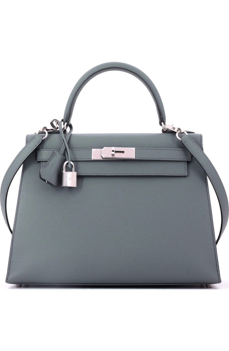 Pre-Owned Hermes Kelly Handbag Green Epsom with Palladium Hardware 28, Main, color, Vert Amande