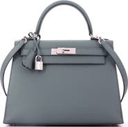 Pre-Owned Hermes Kelly Handbag Green Epsom with Palladium Hardware 28