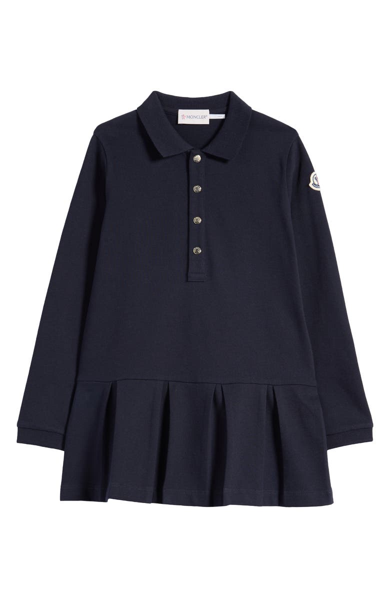 Moncler Kids' Long Sleeve Stretch Cotton Piqué Polo Dress, Main, color, 
