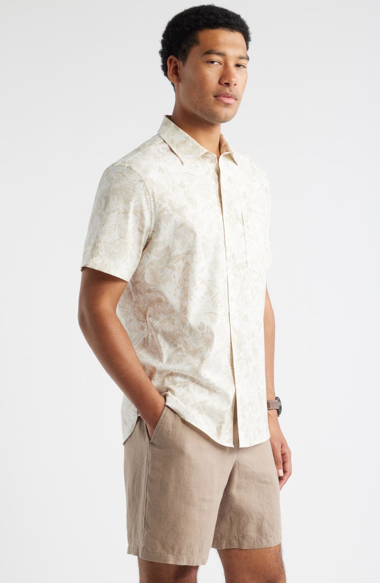 Nordstrom Floral Short Sleeve Stretch Cotton Blend Button-Up Shirt, Alternate, color, Beige Annie Floral