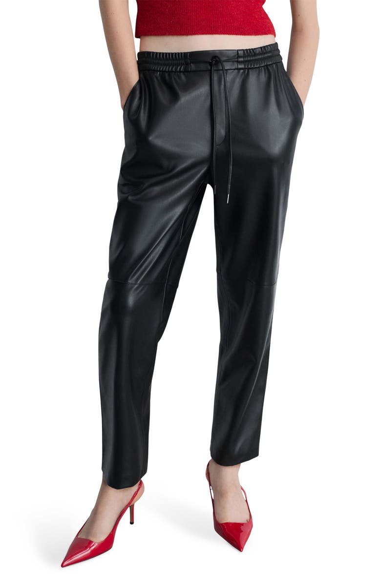 MANGO Faux Leather Drawstring Pants, Main, color, Black