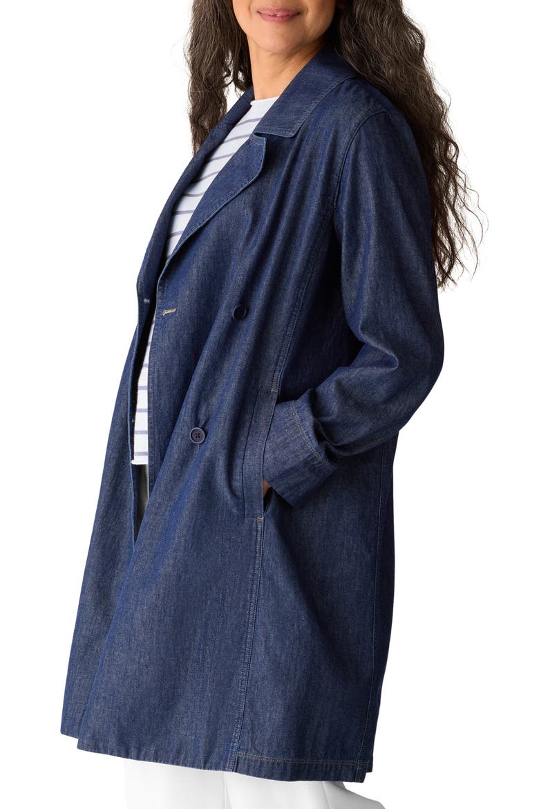 Double Breasted Denim Trench Coat, Alternate, color, DARK INDIGO