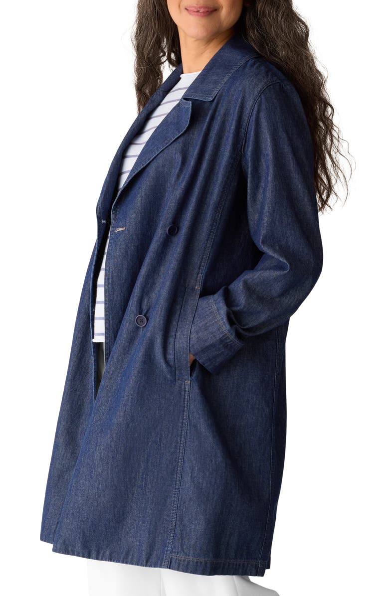 Eileen Fisher Double Breasted Denim Trench Coat, Alternate, color, Dark Indigo