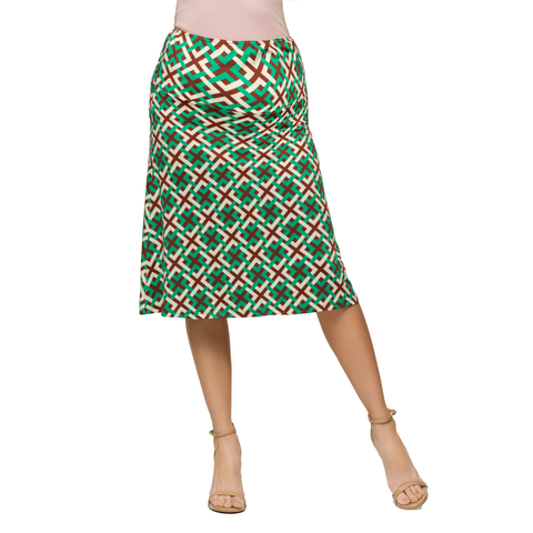Maternity Green Geometric Print Elastic Waist Knee Length Skirt