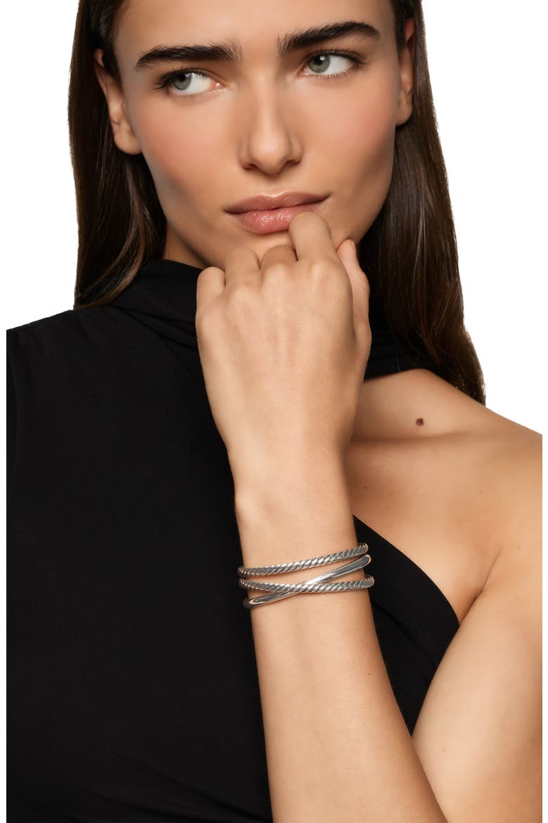 Bold Crossover Three Row Cuff Bracelet in Sterling Silver, 19mm, Alternate, color, SILVER