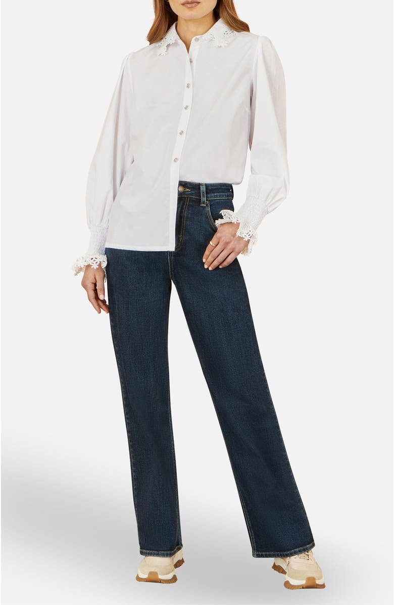 Yumi Lace Trim Shirt, Alternate, color, White