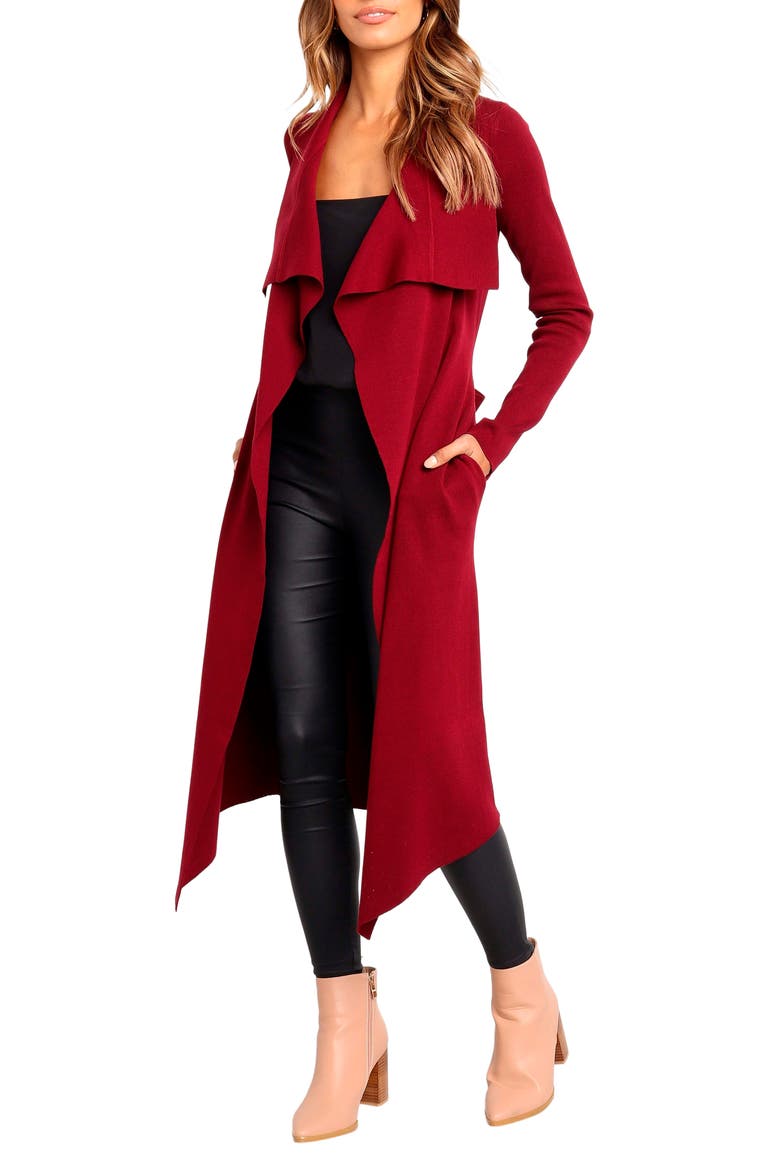 Audrina Tie Front Longline Cardigan, Alternate, color, BERRY