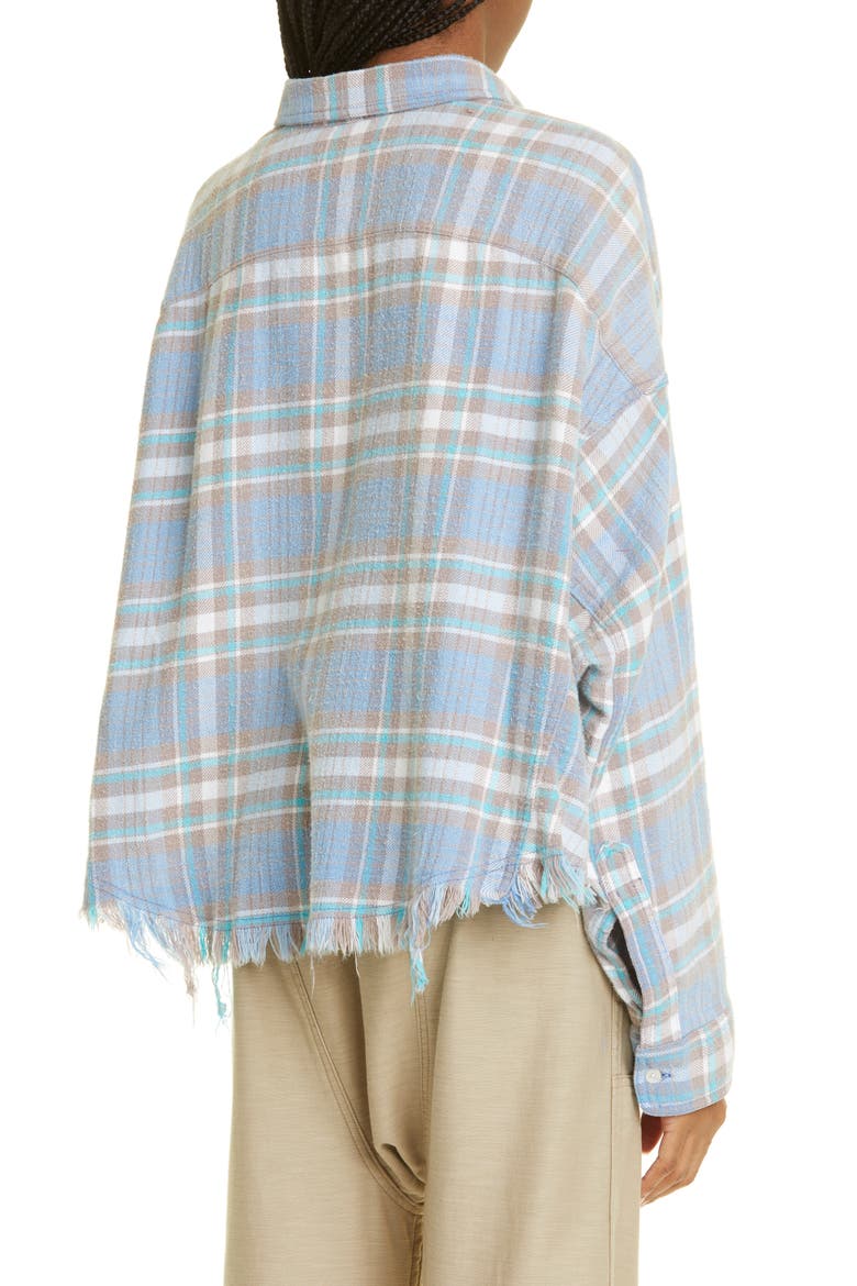 Plaid Cotton Flannel Crop Work Shirt, Alternate, color, BLUE/ GREEN PLAID