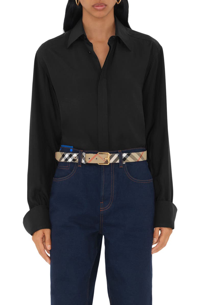 Burberry Check B Buckle Canvas Belt, Alternate, color, Sand Ip Check