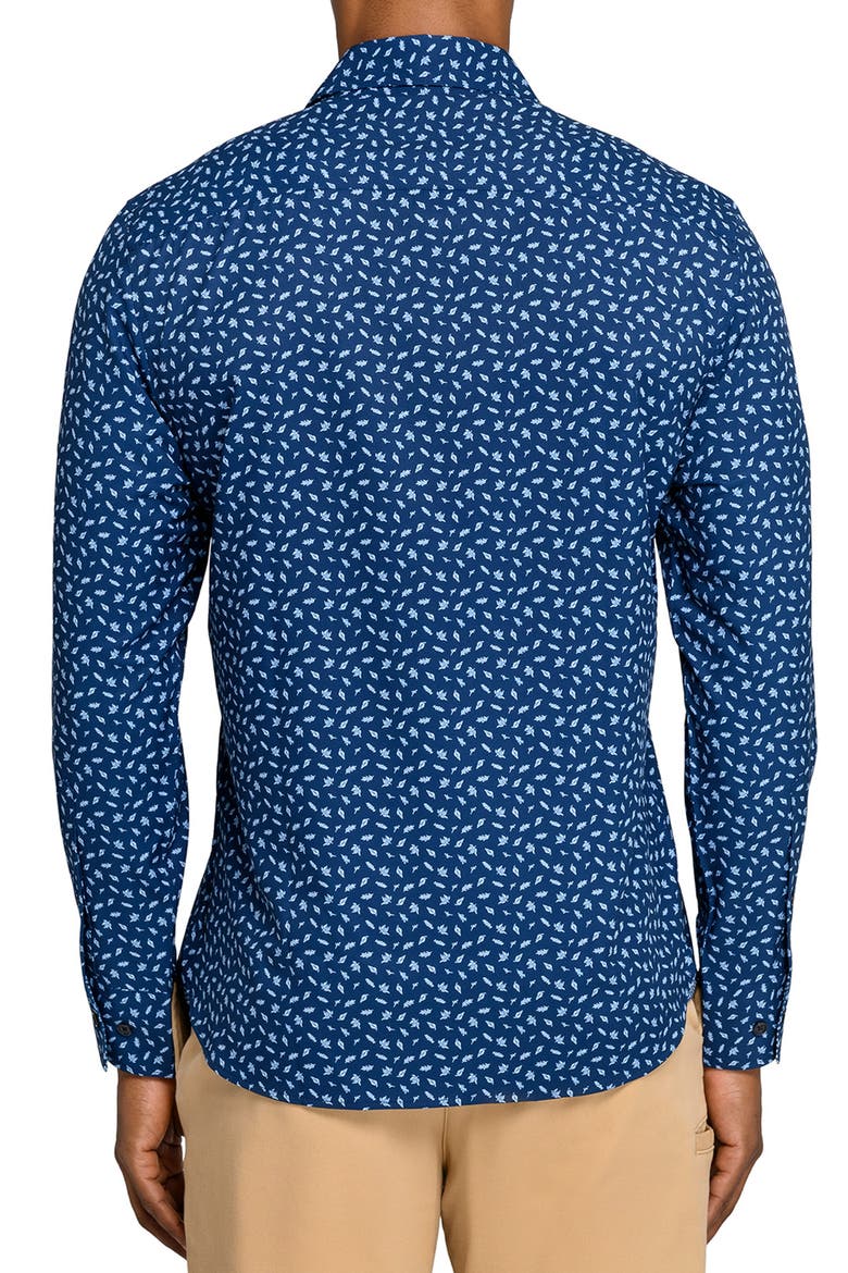 Falling Leaves Woven Long Sleeve Basic, Alternate, color, NAVY/WHITE