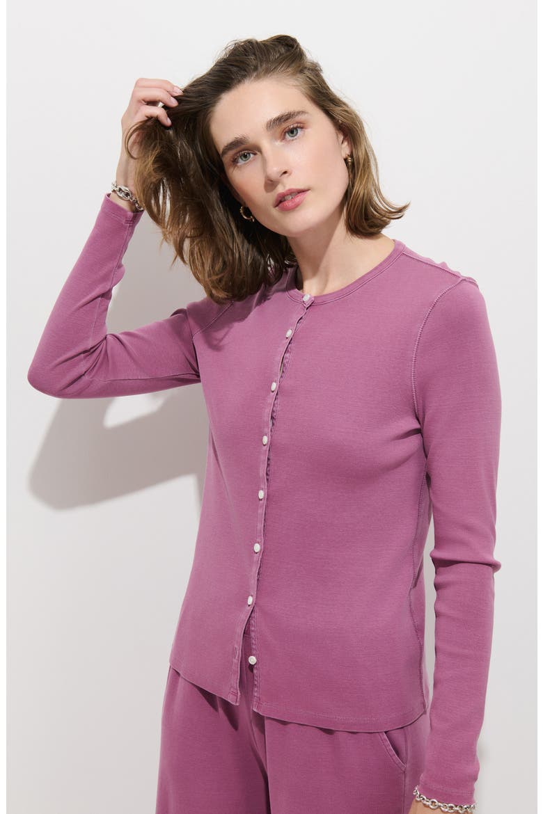 Frankie Cotton Rib Cardigan, Alternate, color, EARLY LAVENDER