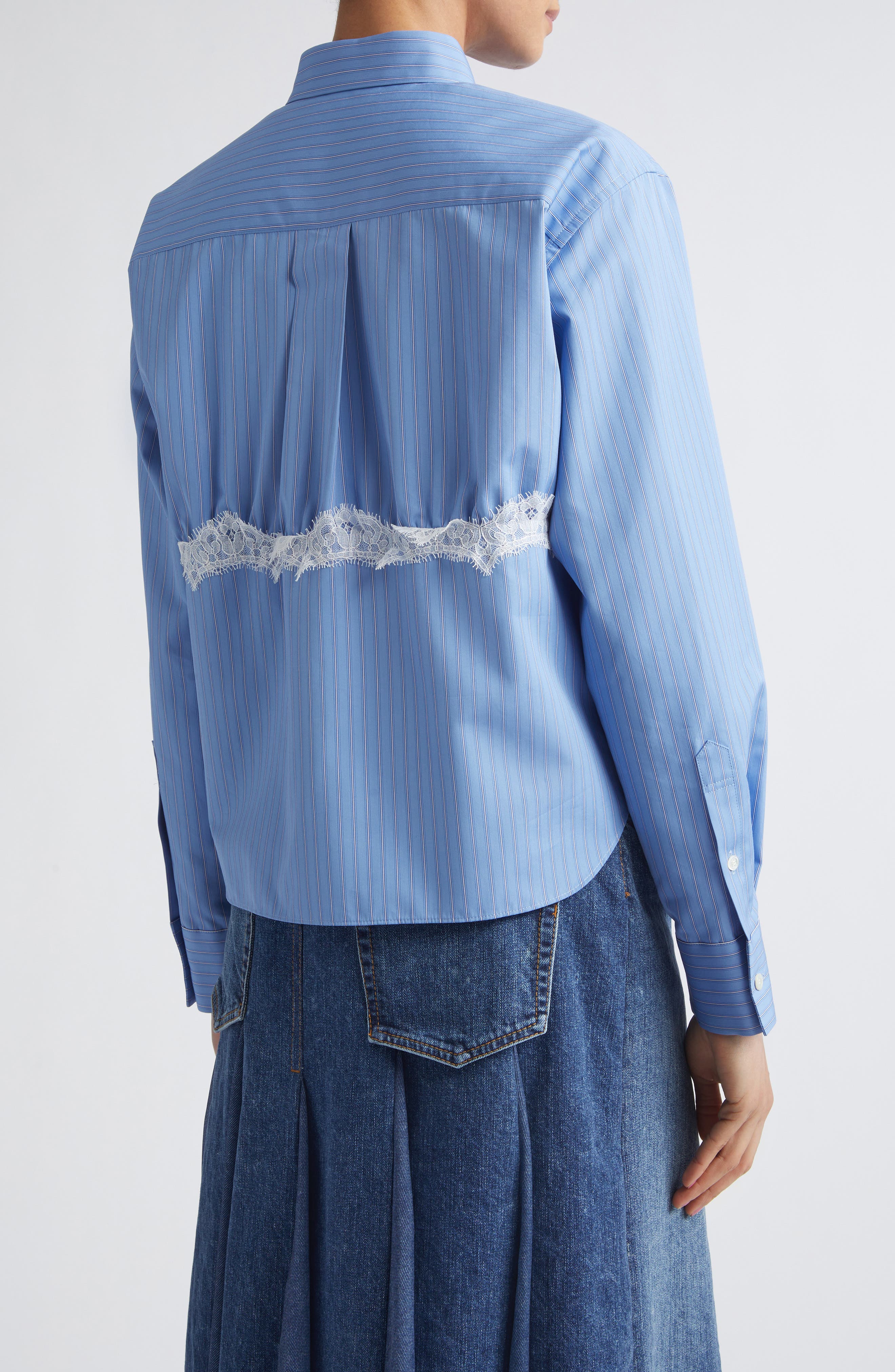 Stripe Lace Trim Poplin Button-Up Shirt - image 2