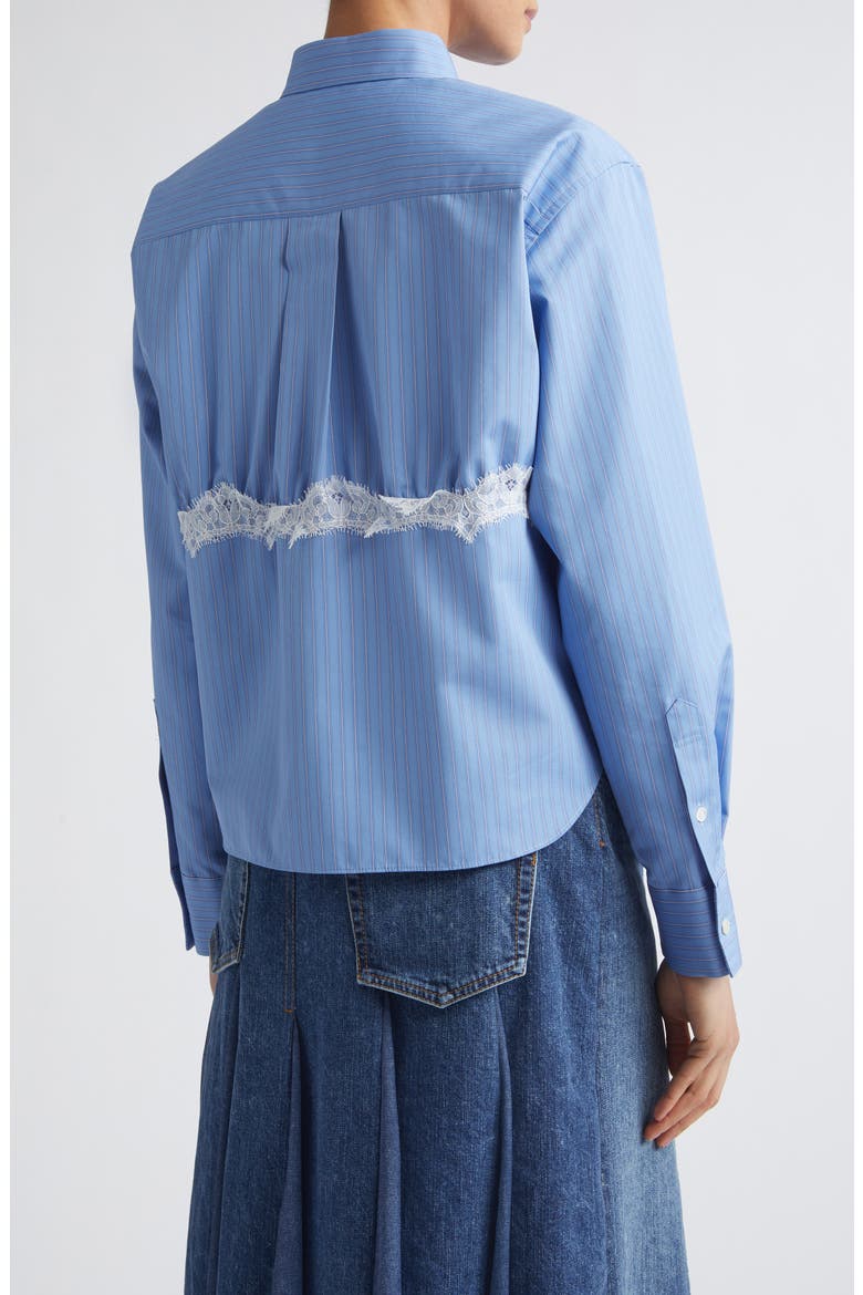 Stripe Lace Trim Poplin Button-Up Shirt, Alternate, color, BLUE STRIPE