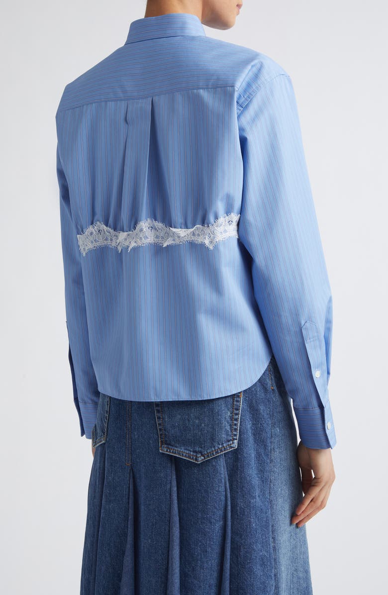 Sacai Stripe Lace Trim Poplin Button-Up Shirt, Alternate, color, Blue Stripe