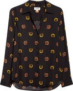 L'AGENCE Nina Horsebit Print Silk Button-Up Shirt