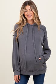 PinkBlush Ribbed Front Pocket Drawstring Hoodie