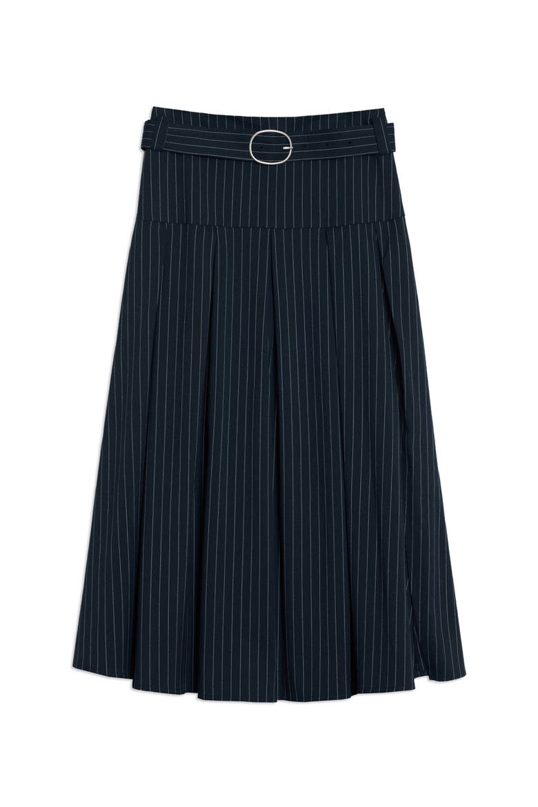 Pinstripe Midi Skirt, Alternate, color, Navy