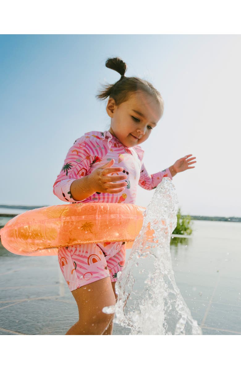 Deux par Deux One-Piece Long Sleeve Beach Print Rashguard, Alternate, color, Beach Print Rose