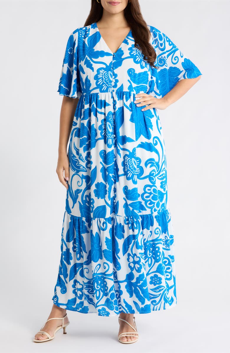 SUGARLIPS Maci Floral Lody Flare Minidress, Main, color, White-Blue-Multi