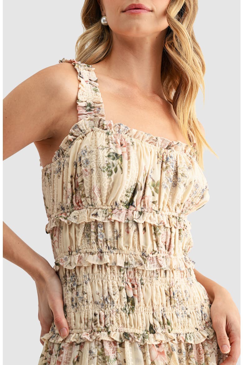 Floral Print Ruched Midi Dress, Alternate, color, CREAM FLORAL