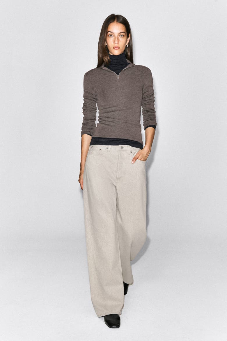 Seamless Merino Wool Zip-Up Top, Alternate, color, LIGHT-BROWN MÉLANGE
