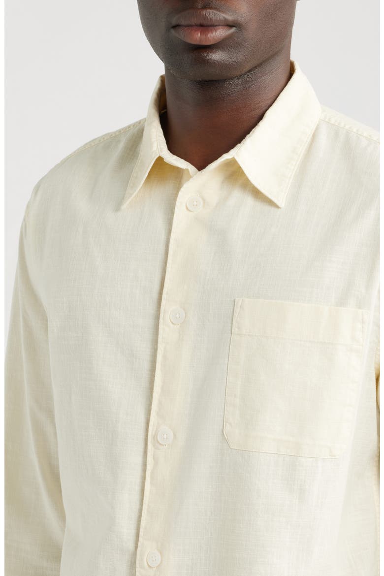 Textured Long Sleeve Cotton Button-Up Shirt, Alternate, color, OFF WHITE