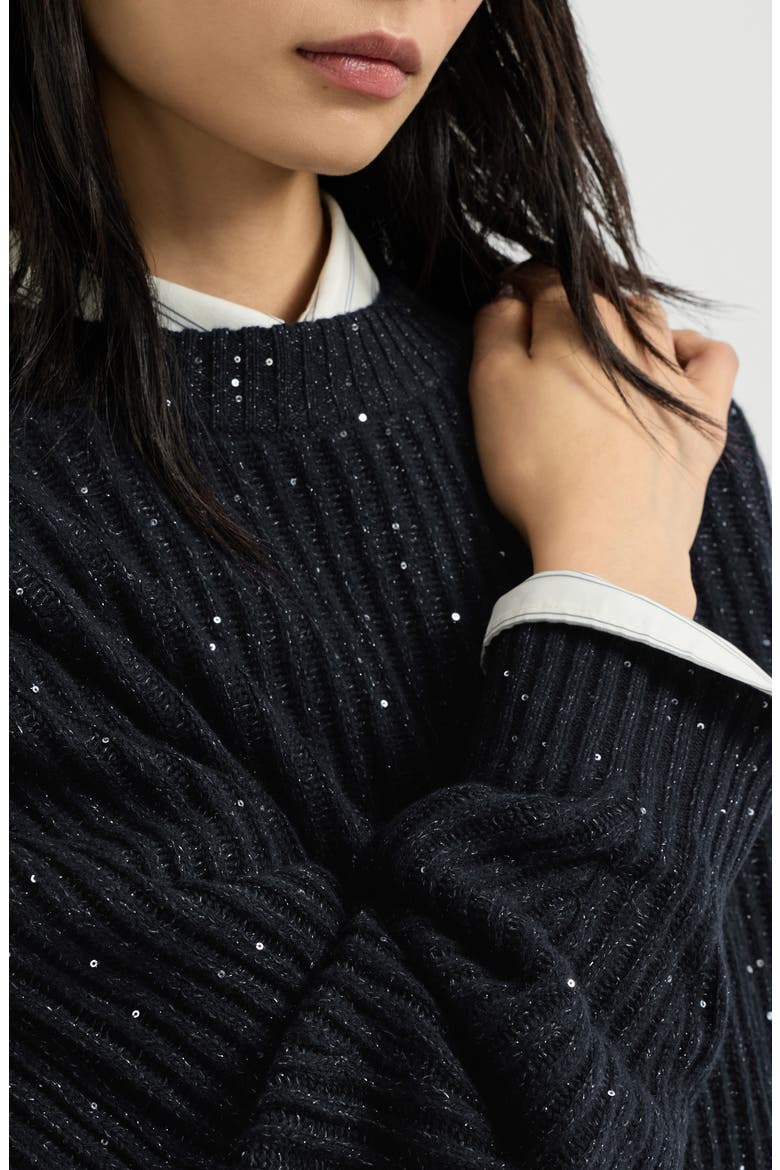Sparkling & Dazzling cashmere and wool ribbed sweater, Alternate, color, Cobalt