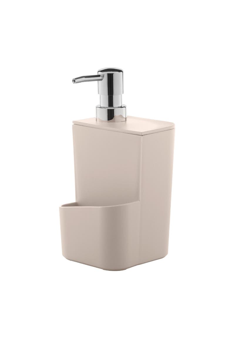 Durable Kitchen Soap Dispenser Organizer with Sponge Holder and Drainage, 22 oz, Main, color, Beige