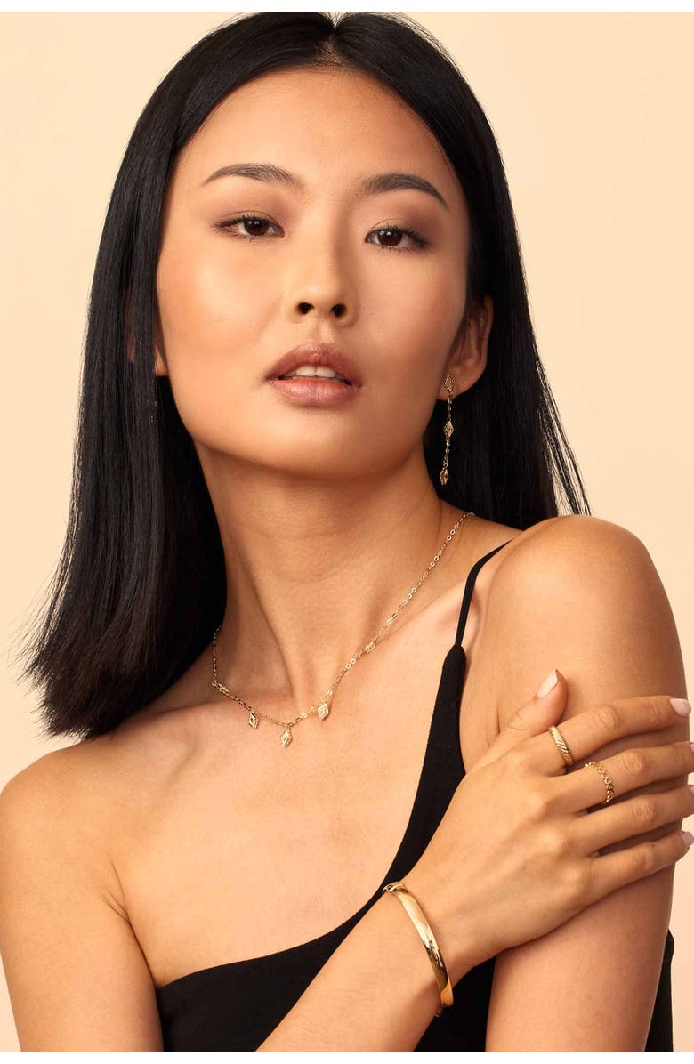 Oradina 14K Yellow Gold Roma Diamond Station Charm Necklace, Alternate, color, Yellow Gold