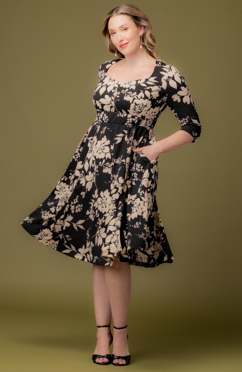 Kiyonna Royal Metallic Dress, Alternate, color, Vintage Ivory Florals